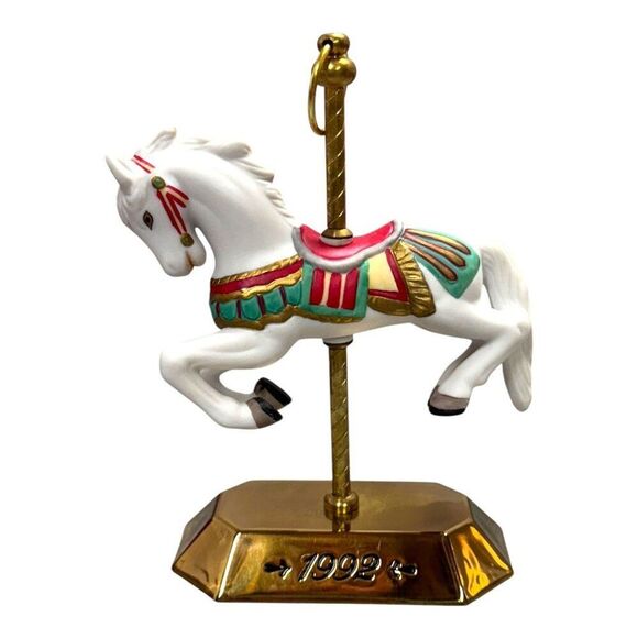 Hallmark Keepsake Ornament 1992 Tobin Fraley Fine Porcelain & Brass Carousel Hor - Picture 2 of 8